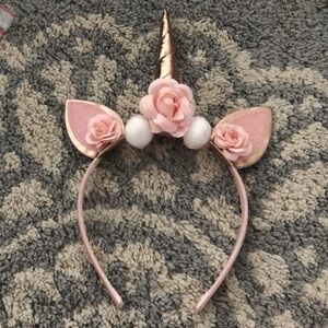 Rose gold and pink rose Unicorn horn and ears headband